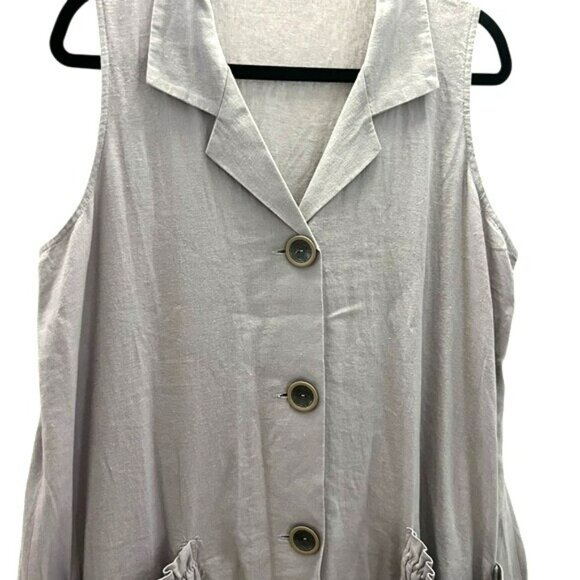 For Cynthia Linen Blend Dress Tunic Button Up Pockets Lagenlook Size Medium - Picture 5 of 8